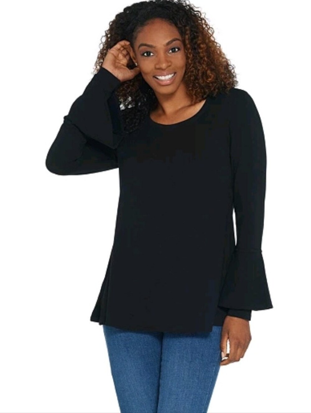 Izaac Mizrahi Black Scoop Neck Bell Sleeve Tunic Top Size XXS